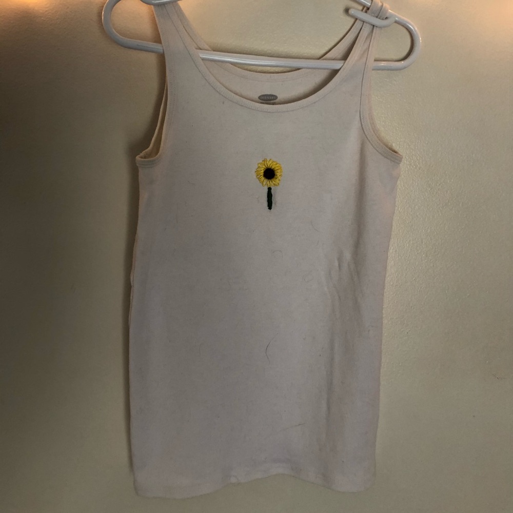 Hand Embroidered Sunflower Tank Top